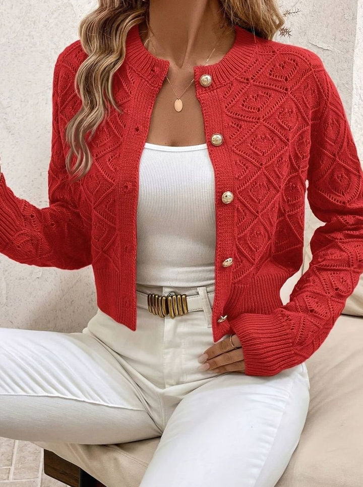 Olivia | Women's Cropped Diamond-Knit Button-Front Cardigan