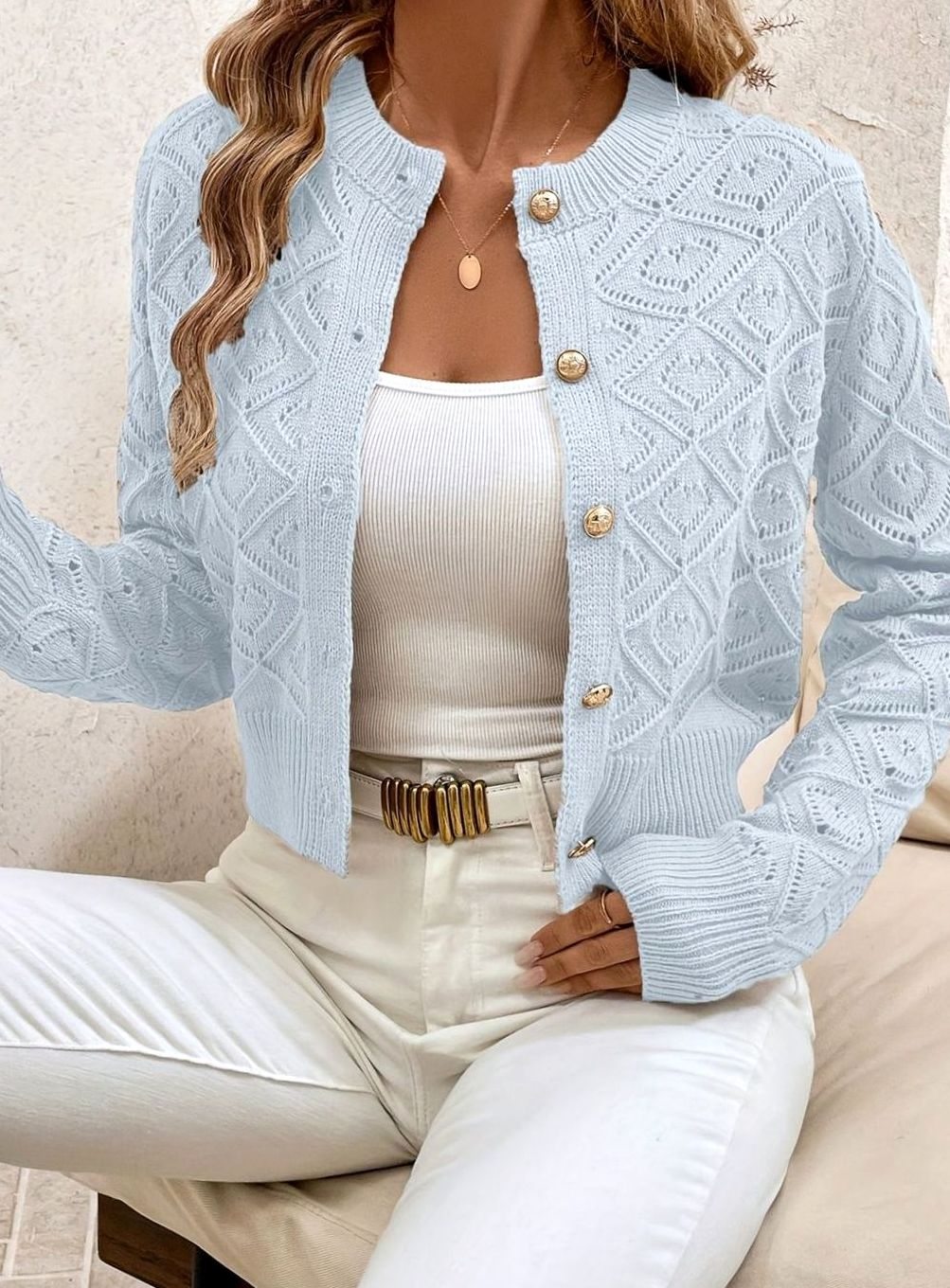 Olivia | Women's Cropped Diamond-Knit Button-Front Cardigan