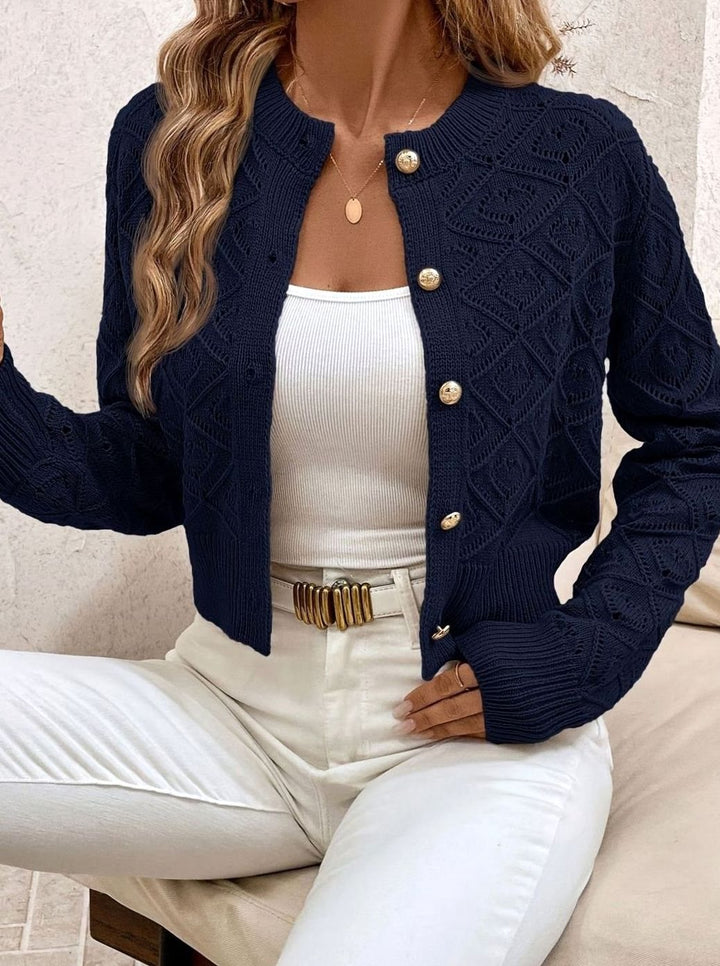 Olivia | Women's Cropped Diamond-Knit Button-Front Cardigan