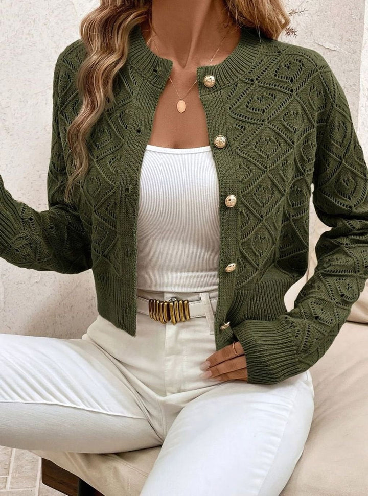 Olivia | Women's Cropped Diamond-Knit Button-Front Cardigan