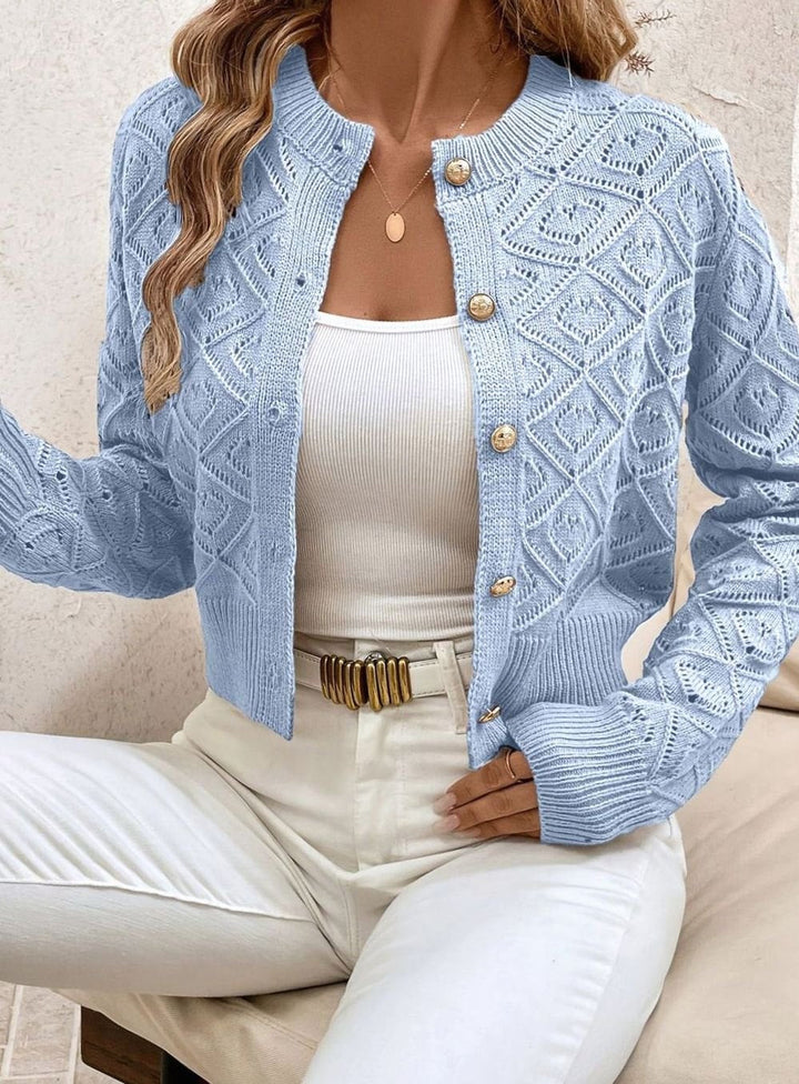 Olivia | Women's Cropped Diamond-Knit Button-Front Cardigan