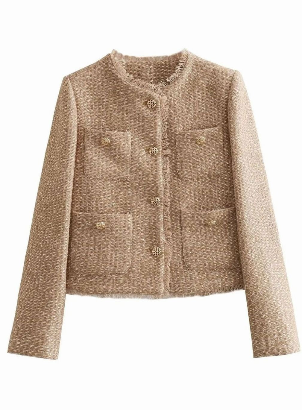 Olivia | Women's Cropped Tweed Button-Front Blazer Jacket