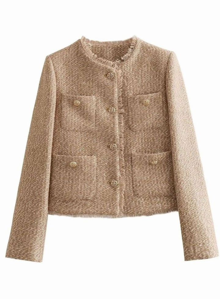 Olivia | Women's Cropped Tweed Button-Front Blazer Jacket