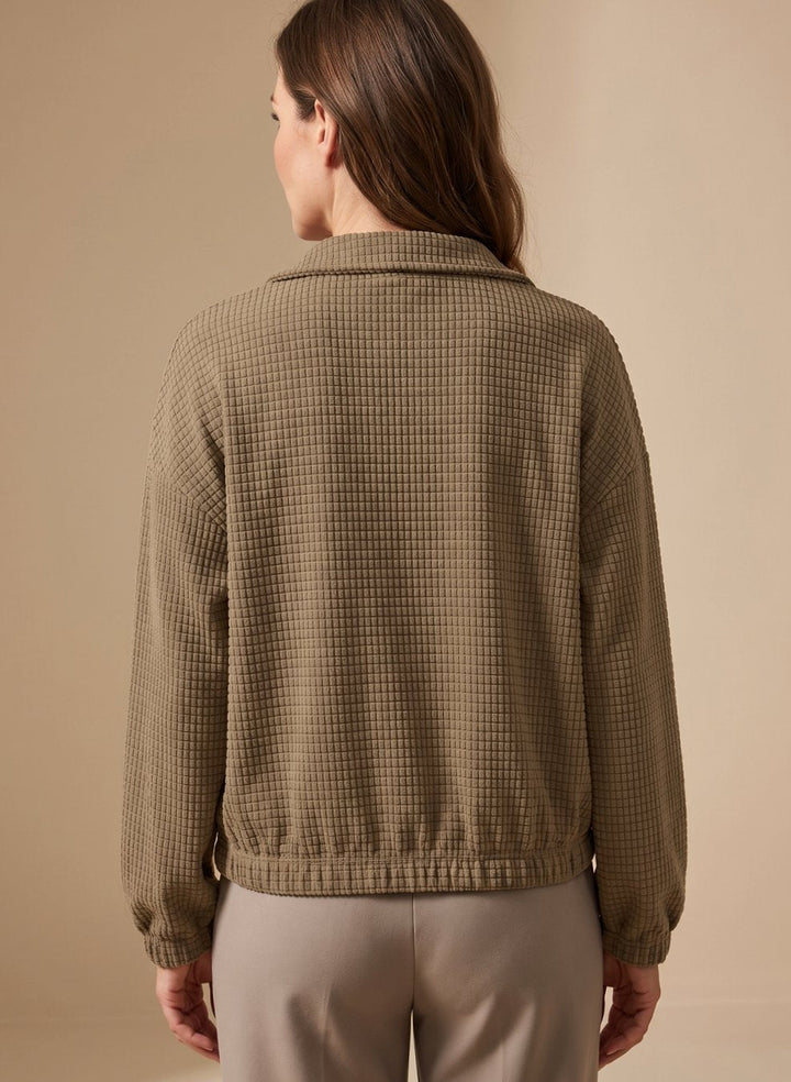 Sophia | Women's Cropped Waffle-Knit Button-Up Stand-Collar Jacket