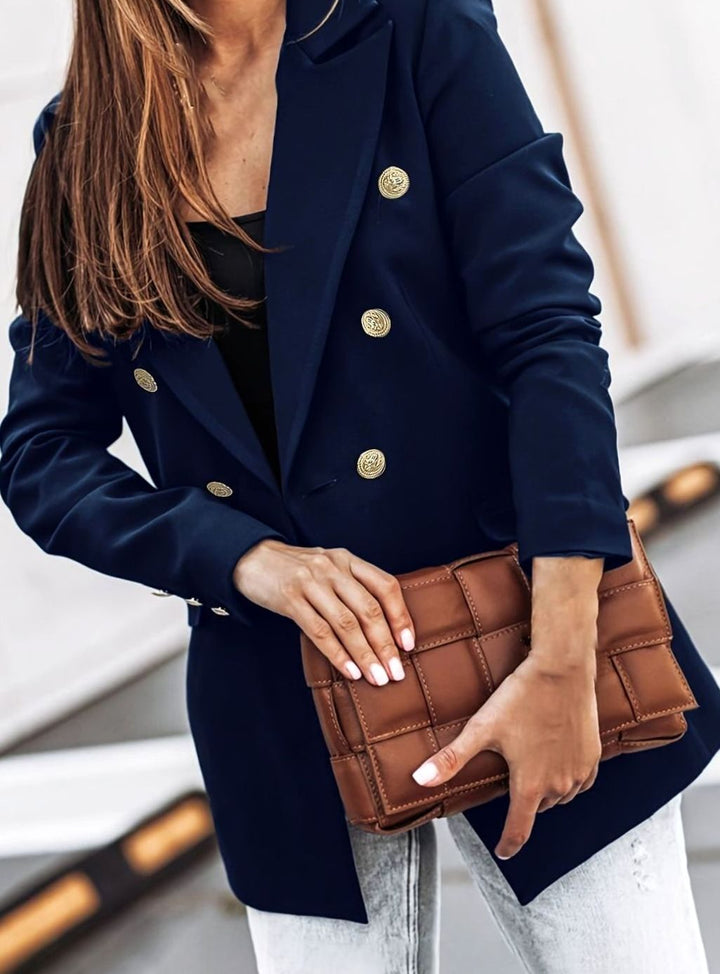 Luna | Women's Double-Breasted Gold-Button Blazer Slim Workwear Jacket