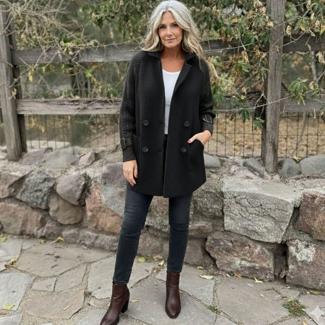 Eleanor | Women's Double-Breasted Knit-Sleeve Winter Coat