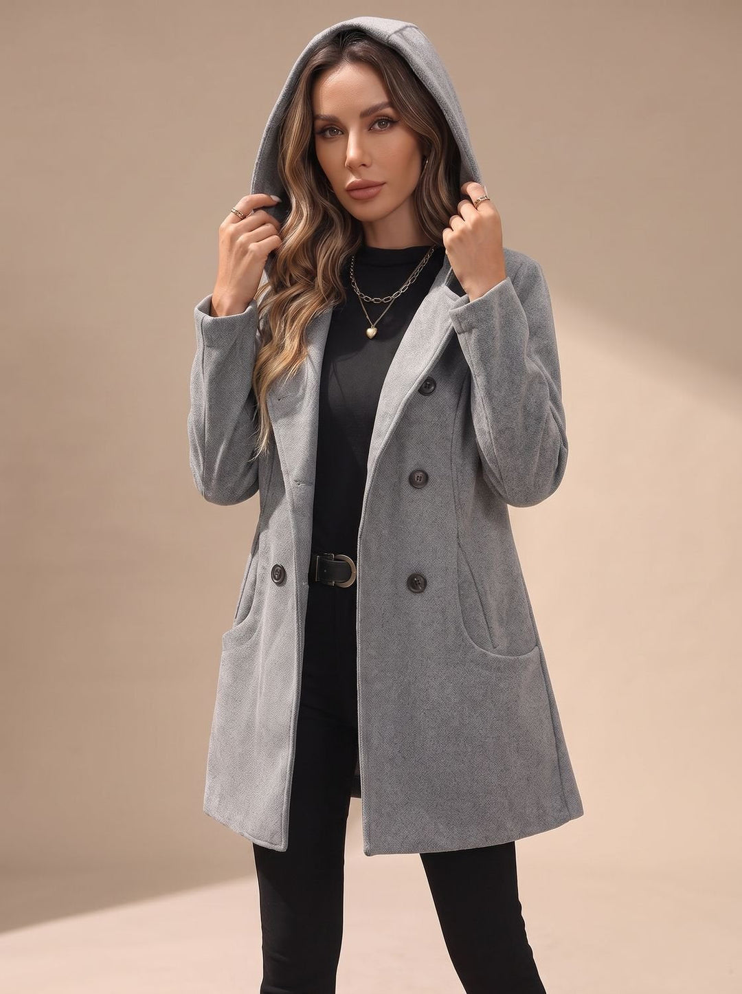 Penelope | Women's Double-Breasted Lapel Wool-Blend Coat with Pockets