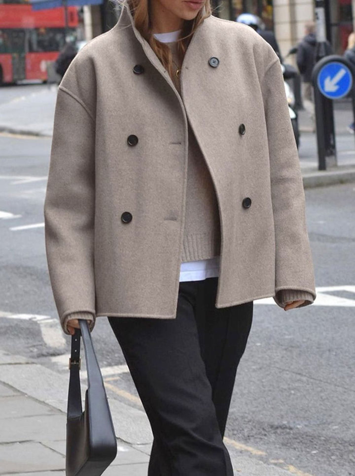 Sophia | Women's Double-Breasted Stand-Collar Wool Pea Coat