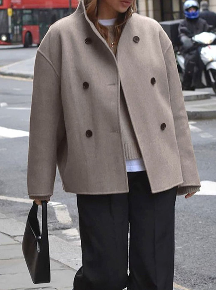 Sophia | Women's Double-Breasted Stand-Collar Wool Pea Coat