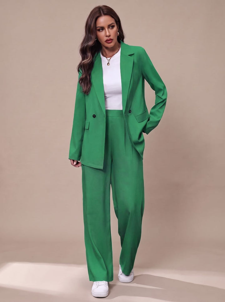 Olivia | Women's Double-Breasted Tailored Wide-Leg Blazer Pants Suit Set