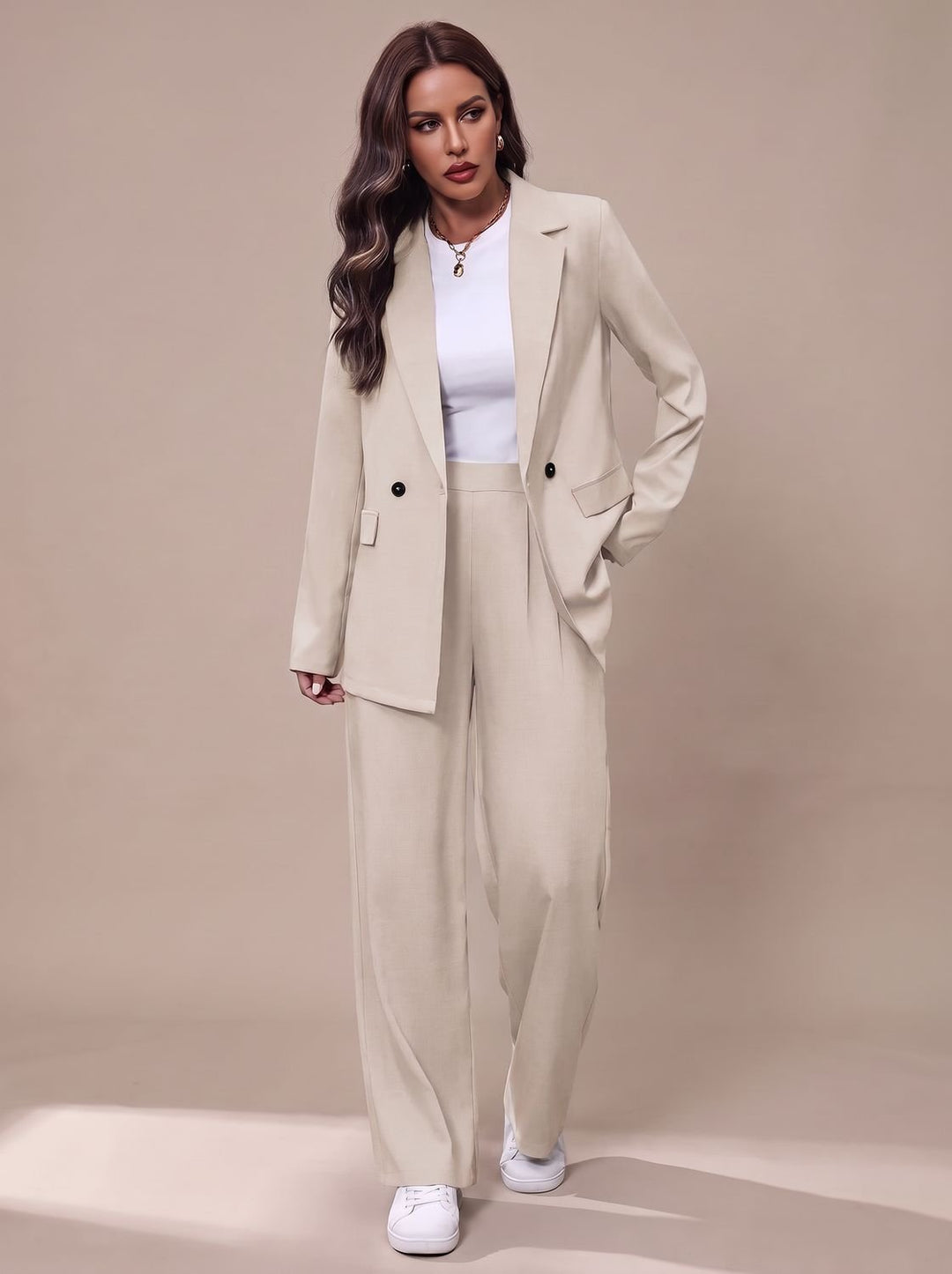 Olivia | Women's Double-Breasted Tailored Wide-Leg Blazer Pants Suit Set