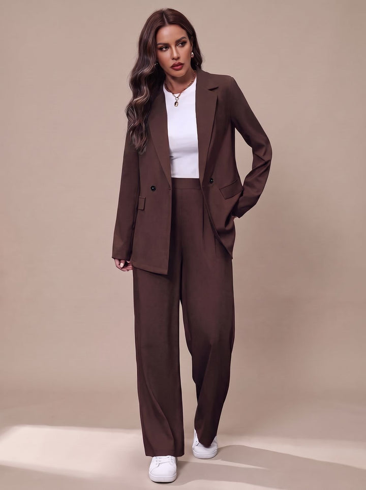 Olivia | Women's Double-Breasted Tailored Wide-Leg Blazer Pants Suit Set