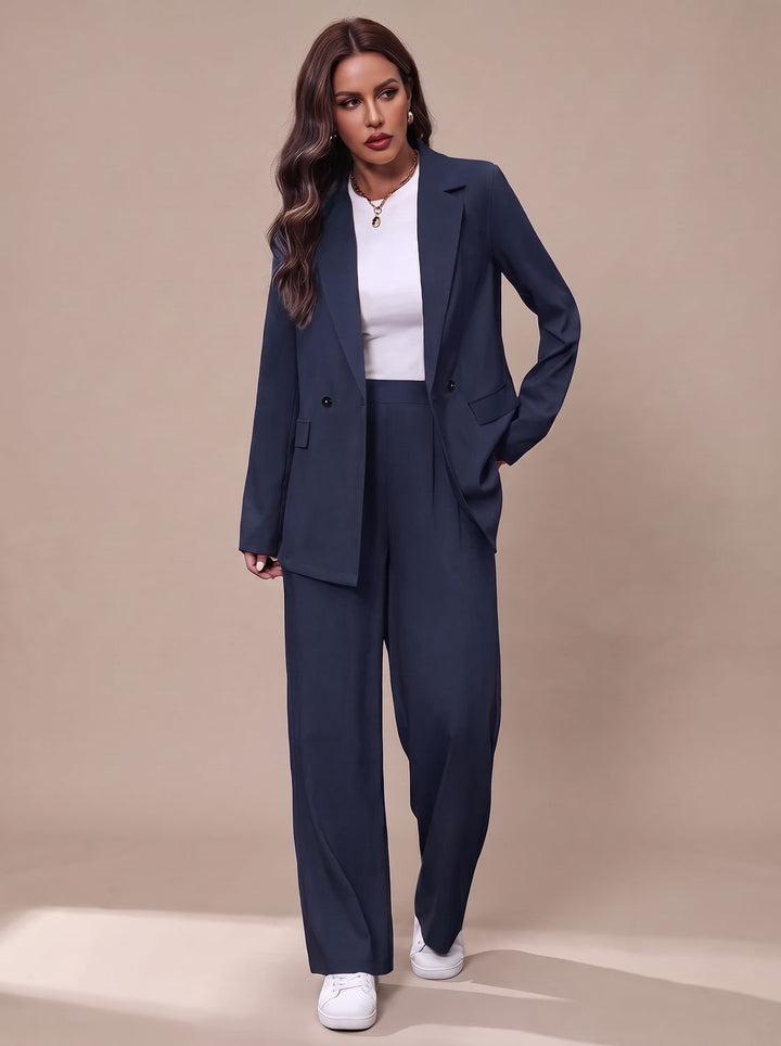Olivia | Women's Double-Breasted Tailored Wide-Leg Blazer Pants Suit Set