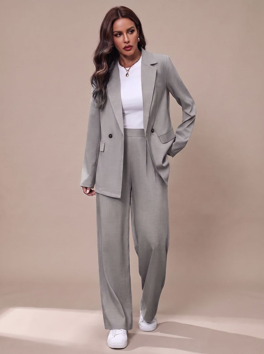 Olivia | Women's Double-Breasted Tailored Wide-Leg Blazer Pants Suit Set