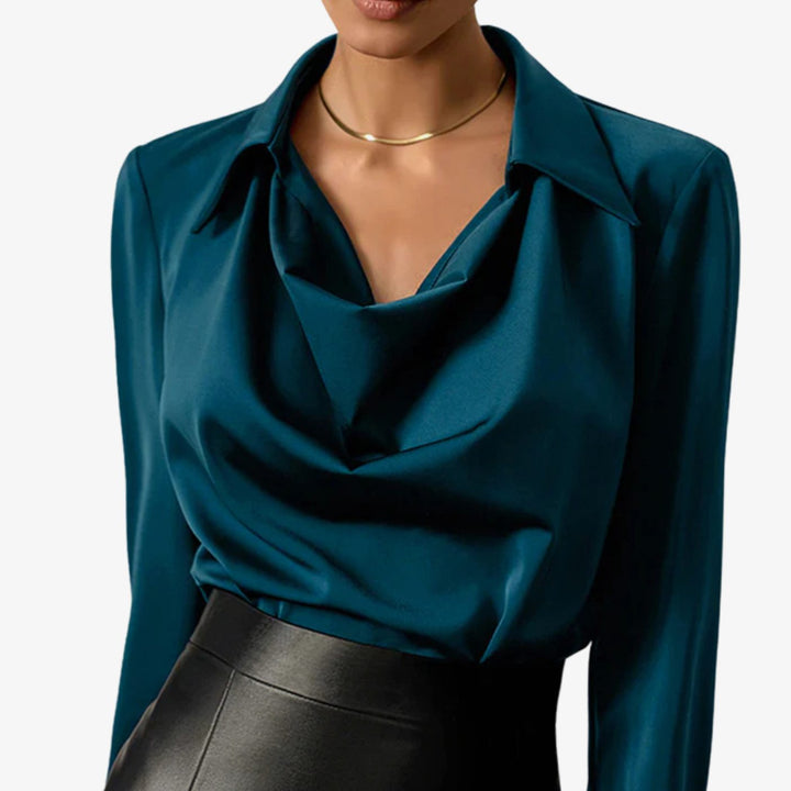 Scarlett | Women's Drape-Neck Long-Sleeve Satin Blouse