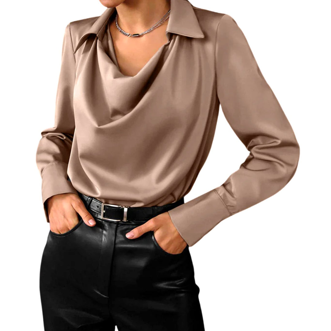Scarlett | Women's Drape-Neck Long-Sleeve Satin Blouse