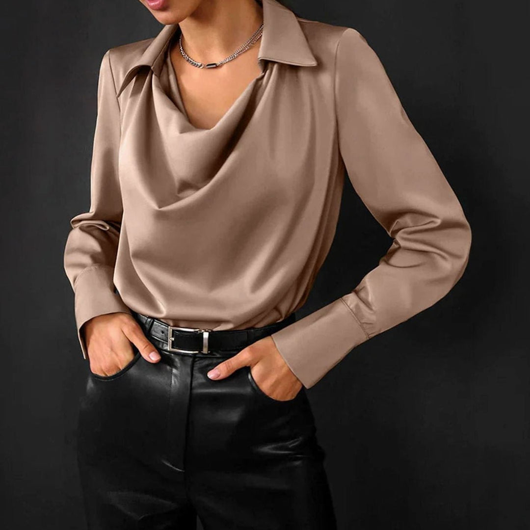 Scarlett | Women's Drape-Neck Long-Sleeve Satin Blouse
