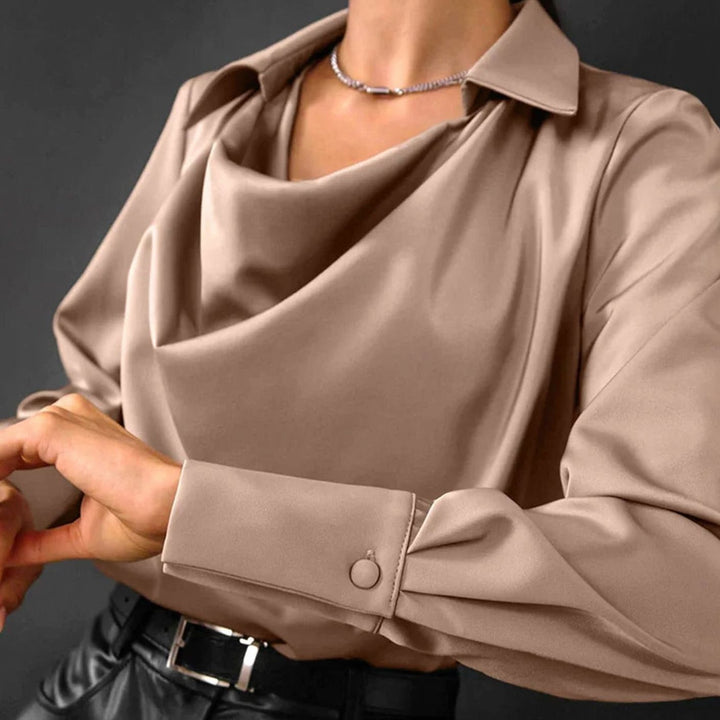 Scarlett | Women's Drape-Neck Long-Sleeve Satin Blouse