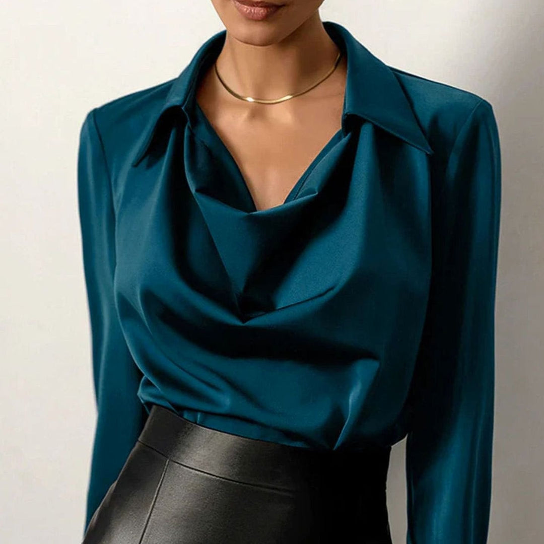 Scarlett | Women's Drape-Neck Long-Sleeve Satin Blouse