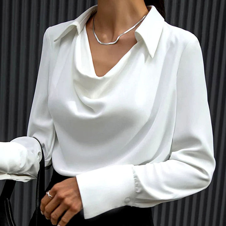 Scarlett | Women's Drape-Neck Long-Sleeve Satin Blouse