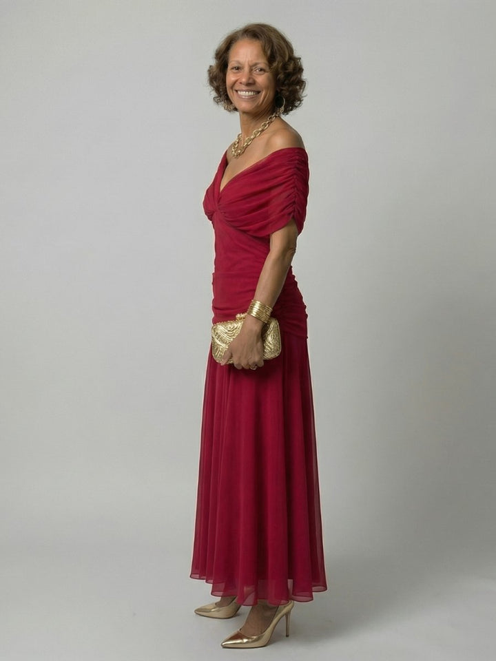 Emma | Women's Dress Off-Shoulder Draped-Neckline Floral Midi