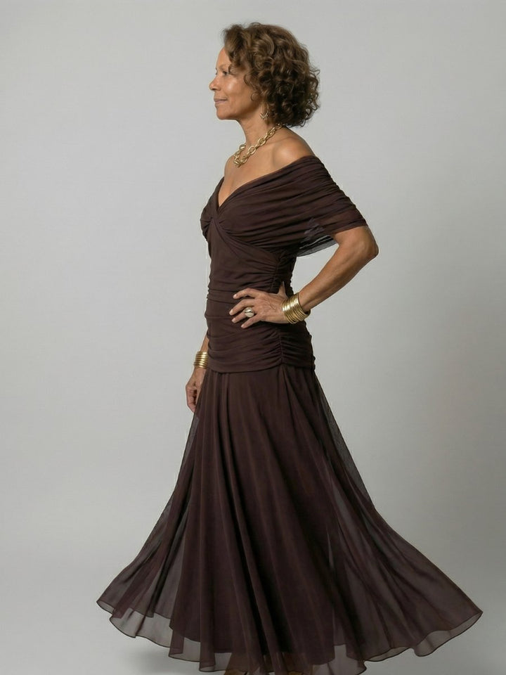 Emma | Women's Dress Off-Shoulder Draped-Neckline Floral Midi