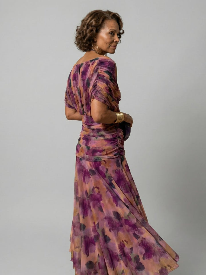 Emma | Women's Dress Off-Shoulder Draped-Neckline Floral Midi