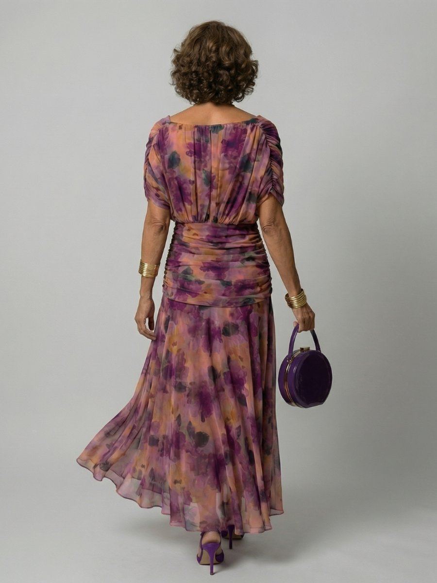 Emma | Women's Dress Off-Shoulder Draped-Neckline Floral Midi