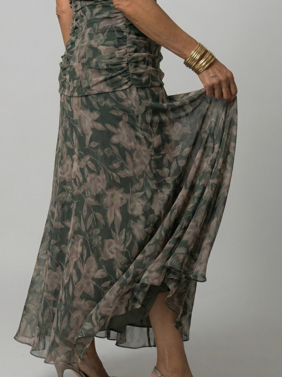 Emma | Women's Dress Off-Shoulder Draped-Neckline Floral Midi