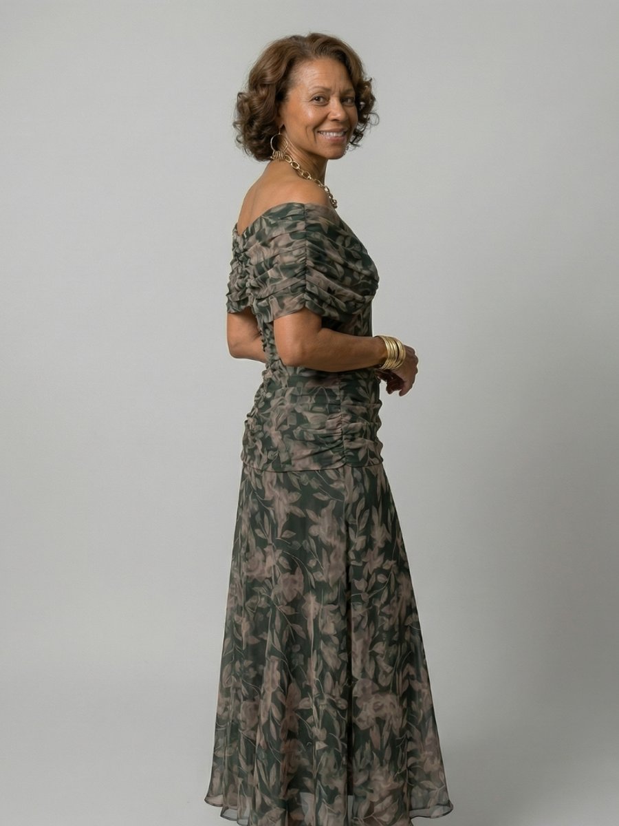 Emma | Women's Dress Off-Shoulder Draped-Neckline Floral Midi