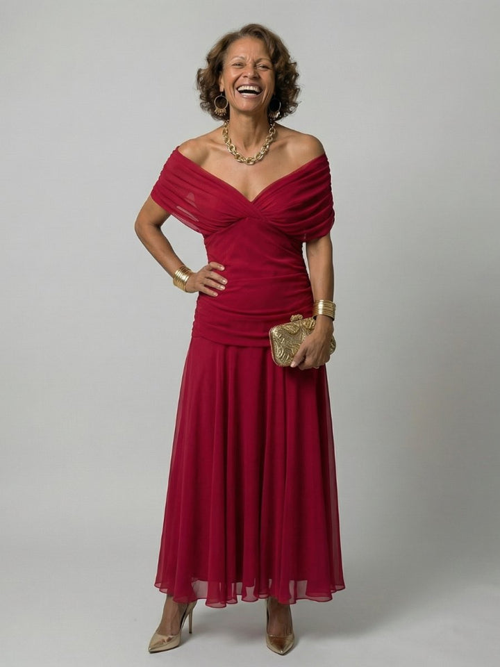 Emma | Women's Dress Off-Shoulder Draped-Neckline Floral Midi