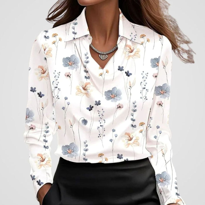 Luna | Women's Elegant Draped-Neck Long-Sleeve Satin Blouse
