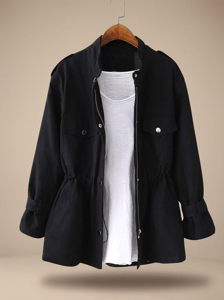Evelyn | Women's Elegant Zip-Up Utility Jacket Drawstring Waist