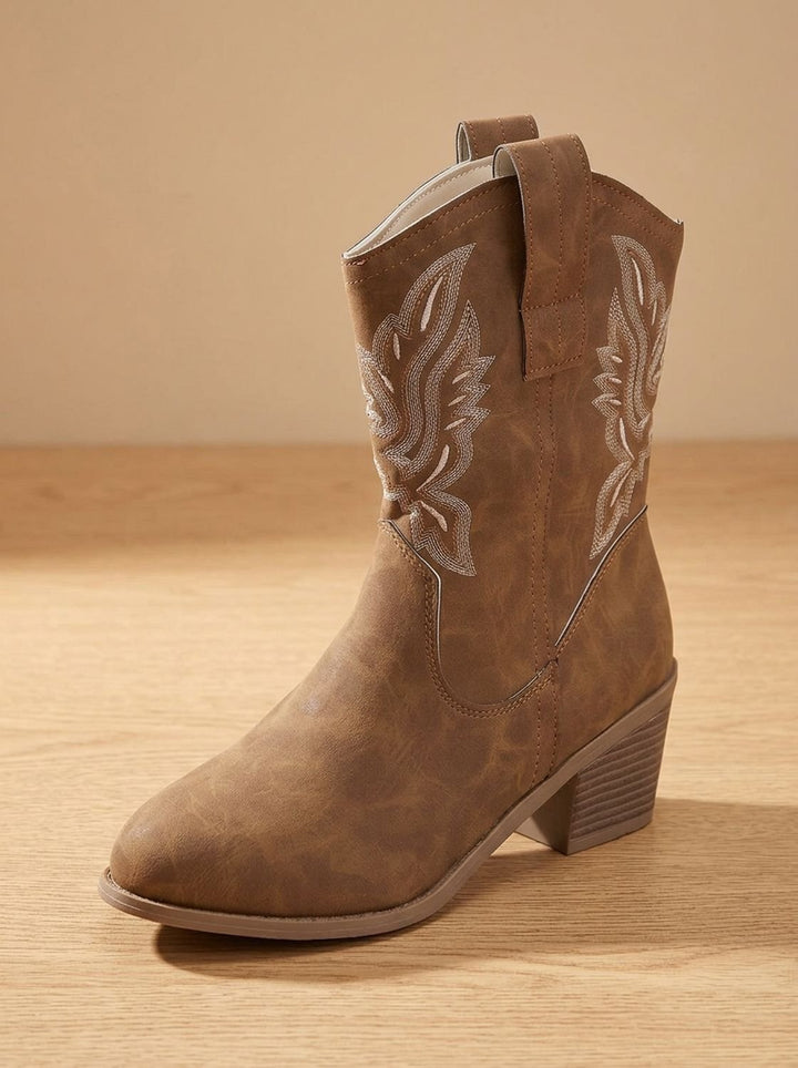 Evelyn | Women's Embroidered Western Cowboy Mid-Calf Block Heel Boots
