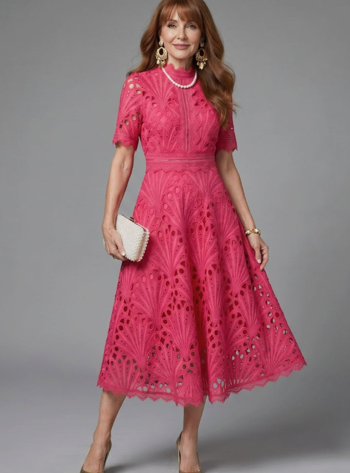 Sophia | Women's Eyelet Lace High-Neck Flared Cocktail Dress