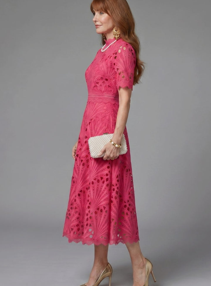 Sophia | Women's Eyelet Lace High-Neck Flared Cocktail Dress