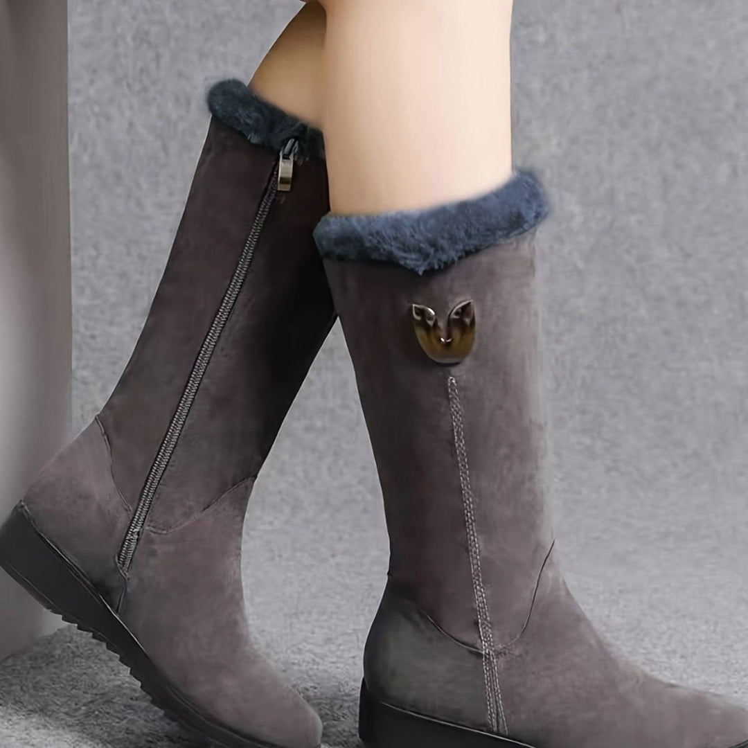 Aria | Women's Faux-Fur Cuffed Slip-On Mid-Calf Snow Boots