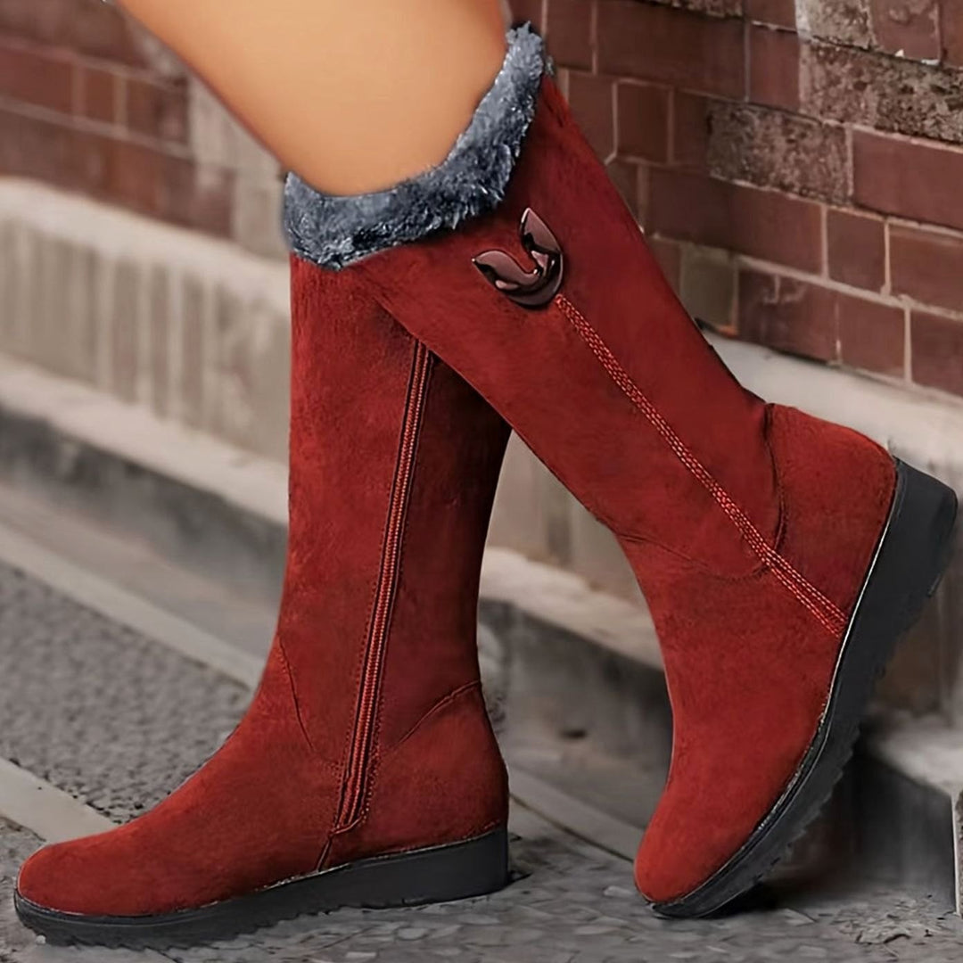 Aria | Women's Faux-Fur Cuffed Slip-On Mid-Calf Snow Boots