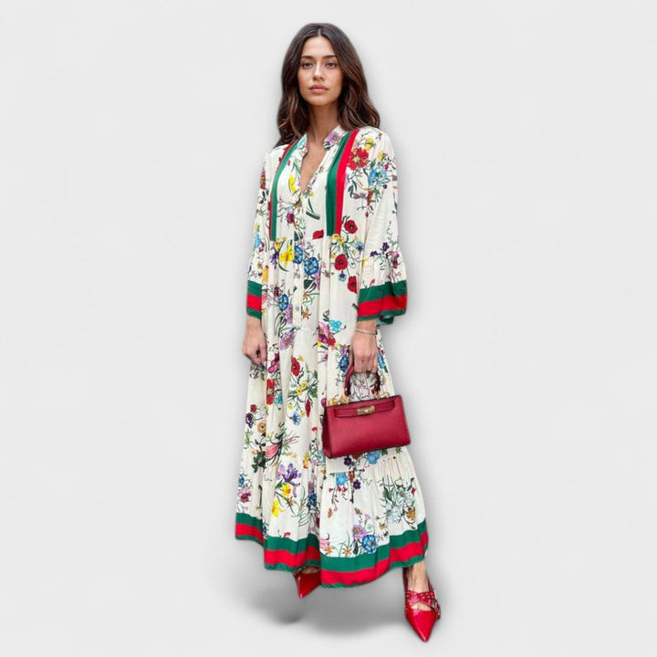 Sophia | Women's Floral Bell-Sleeve Tiered Boho Maxi Dress