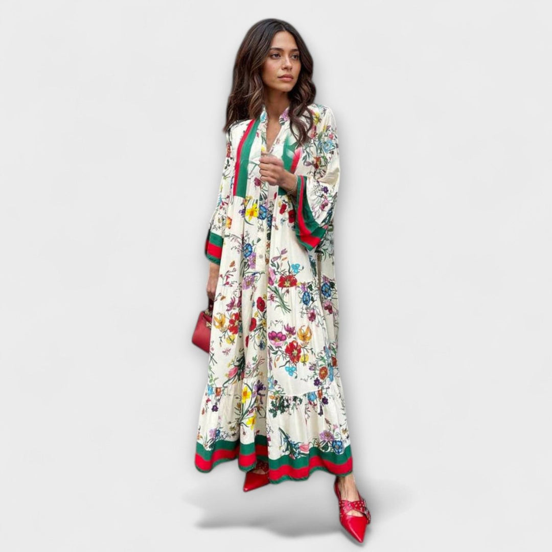 Sophia | Women's Floral Bell-Sleeve Tiered Boho Maxi Dress
