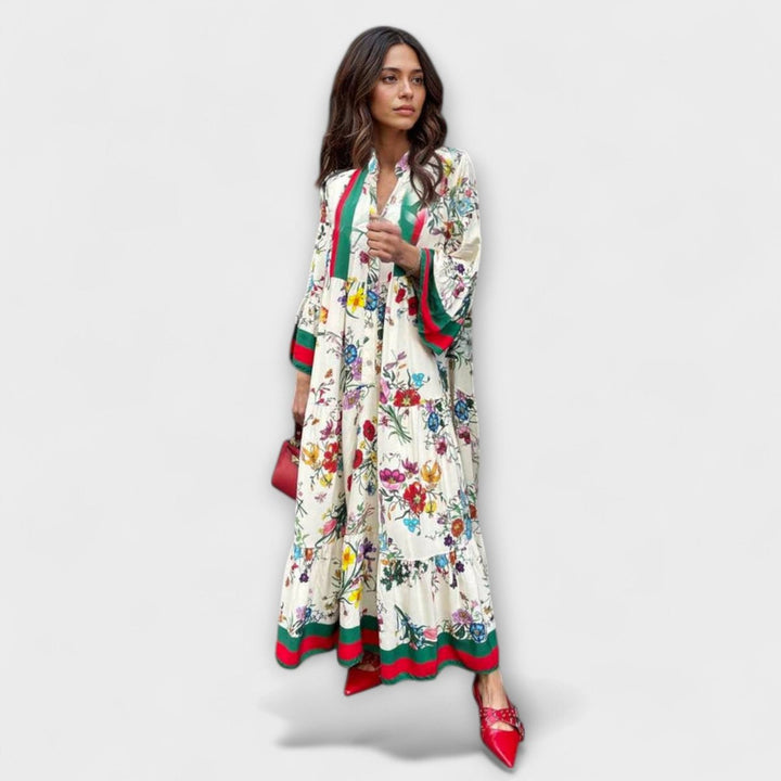 Sophia | Women's Floral Bell-Sleeve Tiered Boho Maxi Dress