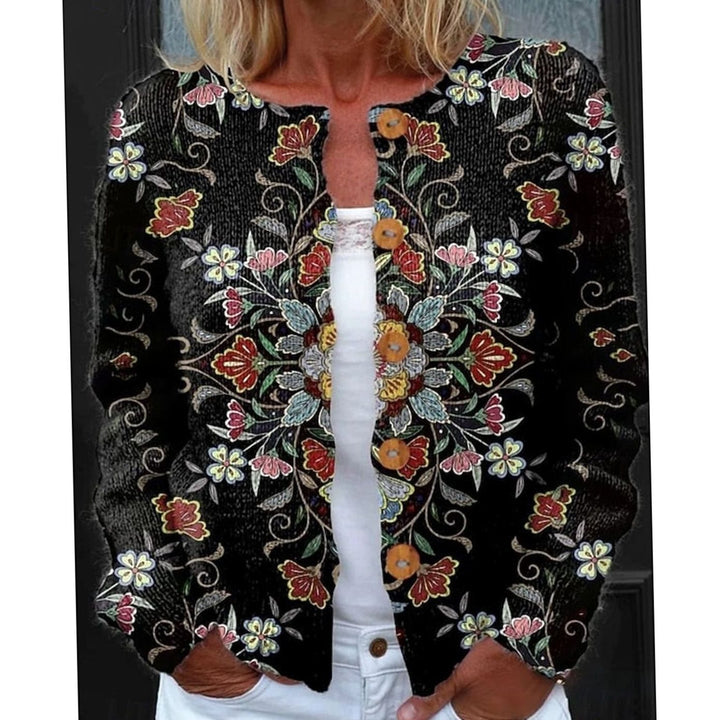 Evelyn | Women's Floral Button-Front Long-Sleeve Knit Cardigan