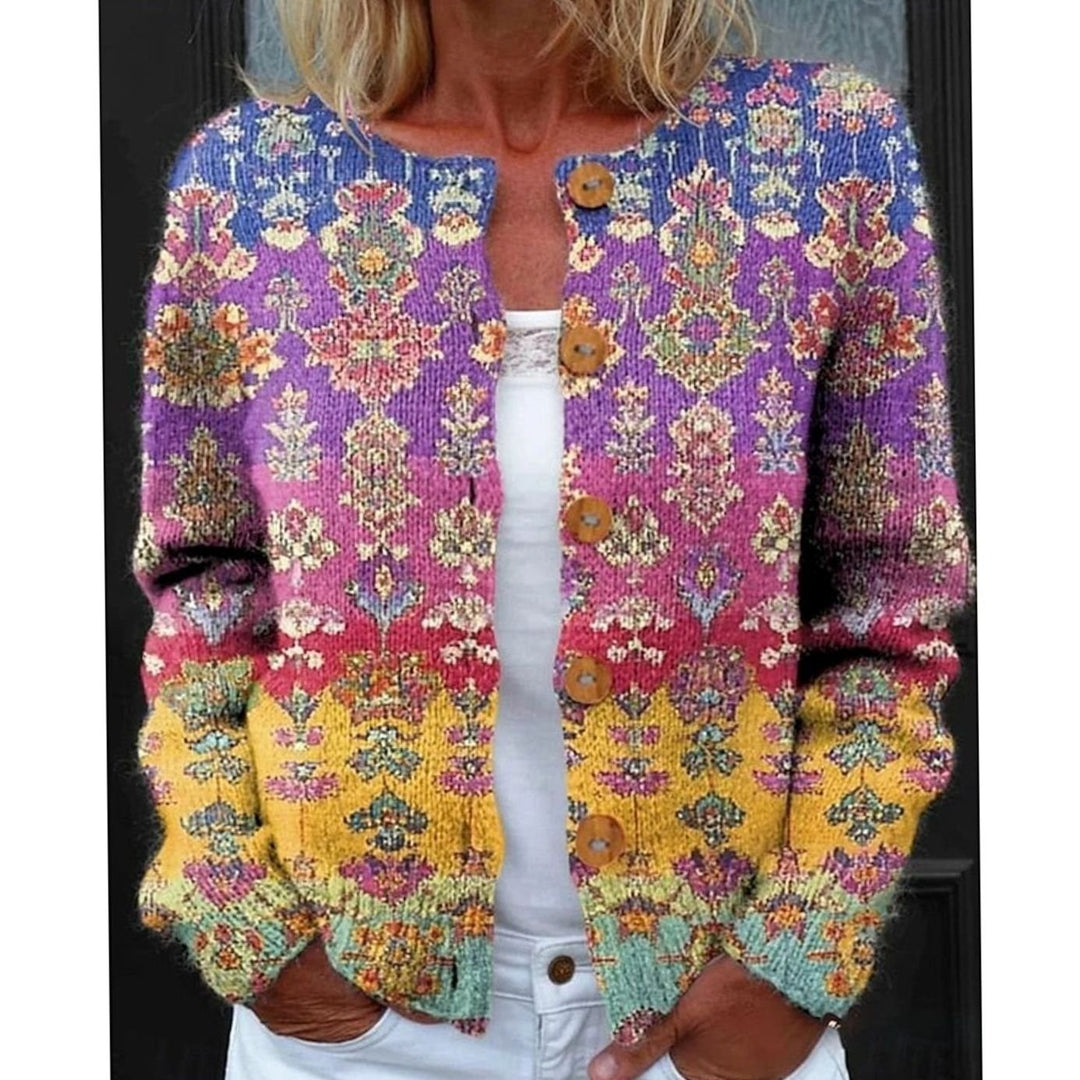 Evelyn | Women's Floral Button-Front Long-Sleeve Knit Cardigan