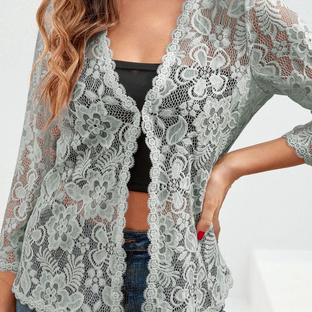 Scarlett | Women's Floral Lace Open-Front Three-Quarter Sleeve Cardigan
