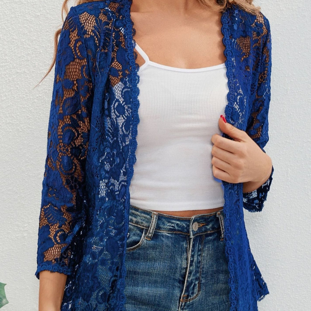 Scarlett | Women's Floral Lace Open-Front Three-Quarter Sleeve Cardigan