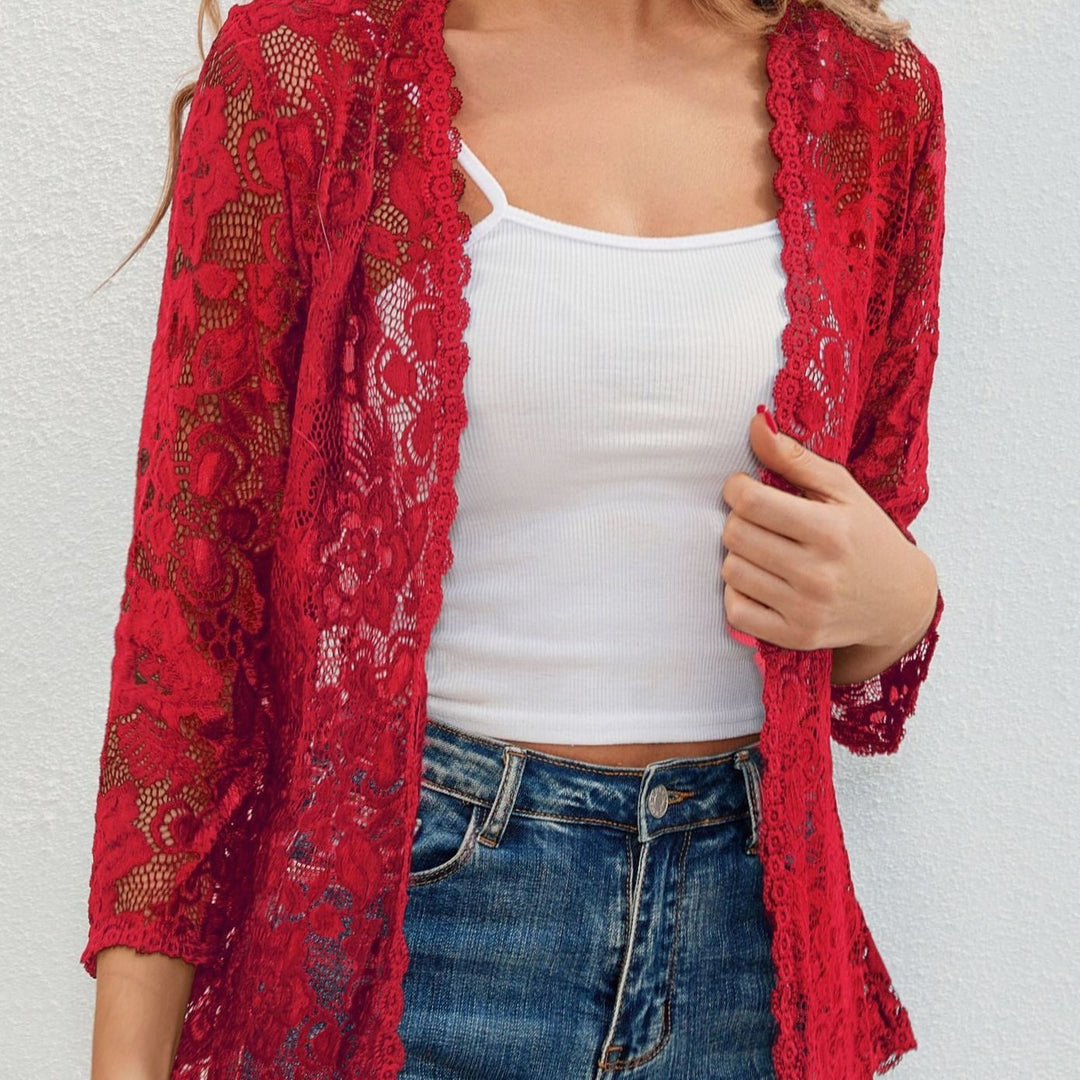 Scarlett | Women's Floral Lace Open-Front Three-Quarter Sleeve Cardigan