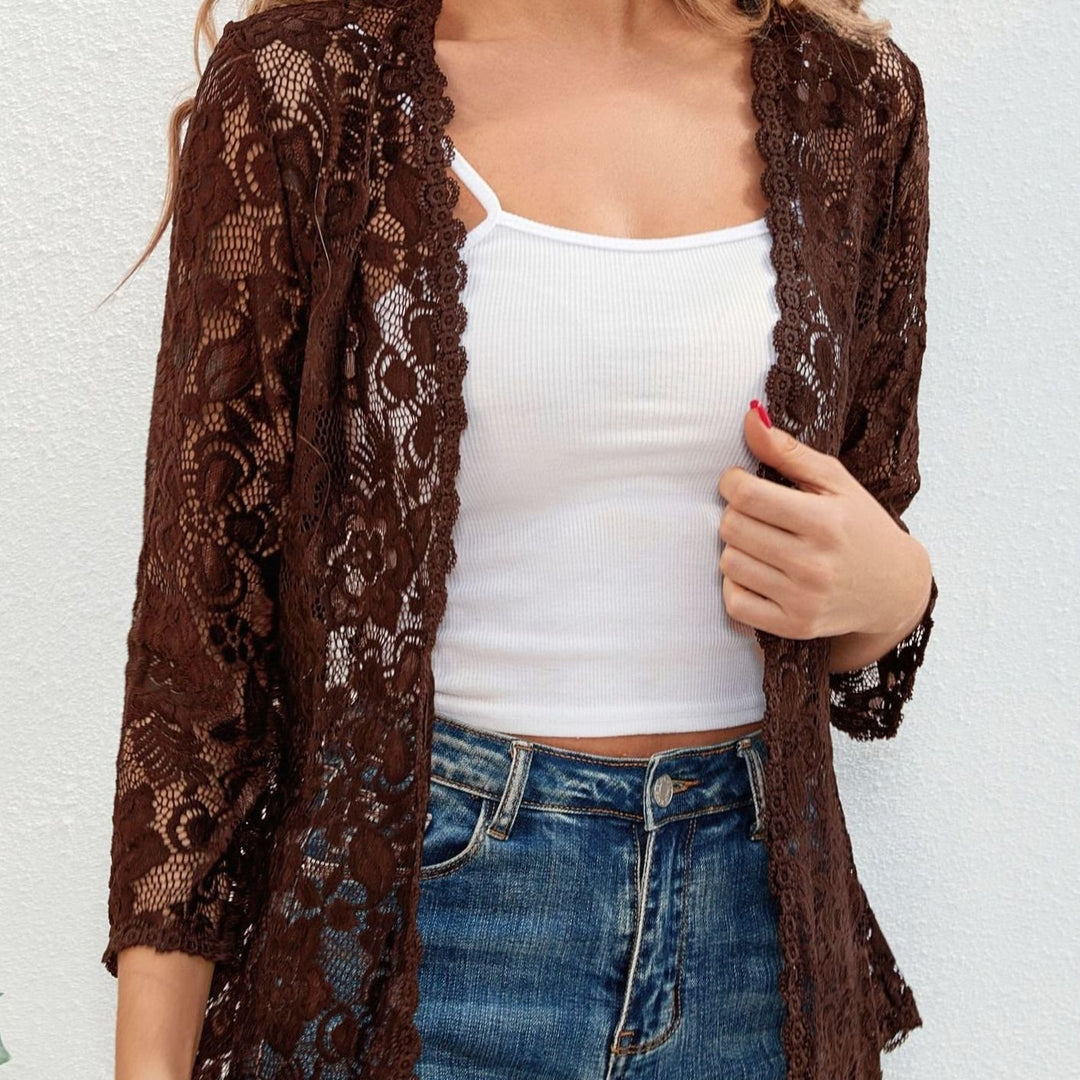 Scarlett | Women's Floral Lace Open-Front Three-Quarter Sleeve Cardigan