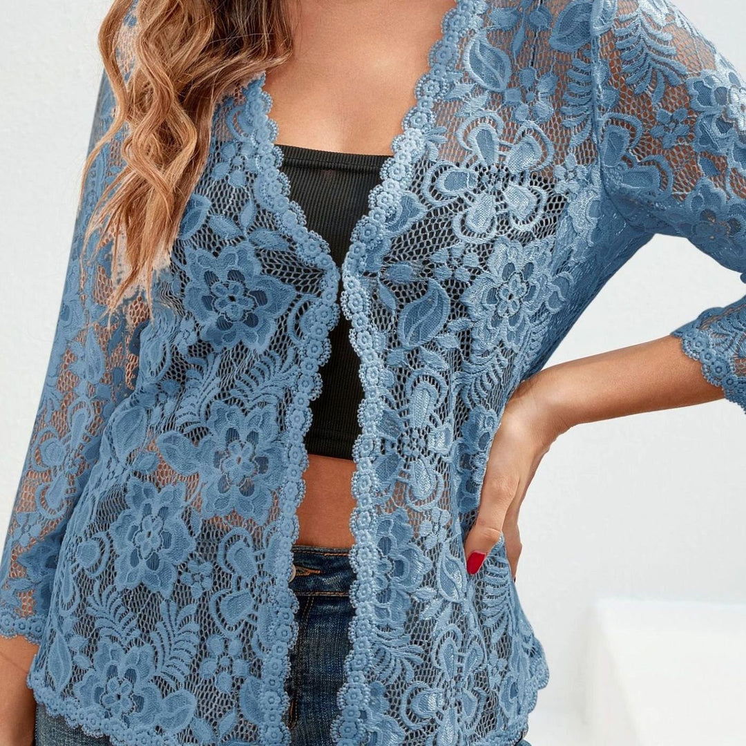 Scarlett | Women's Floral Lace Open-Front Three-Quarter Sleeve Cardigan