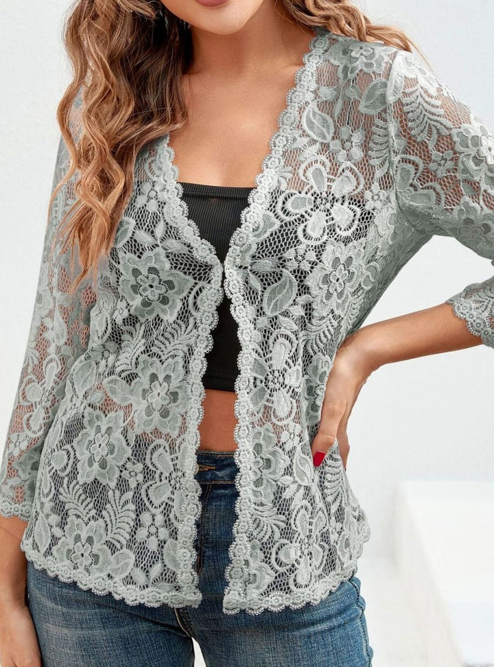 Scarlett | Women's Floral Lace Open-Front Three-Quarter Sleeve Cardigan