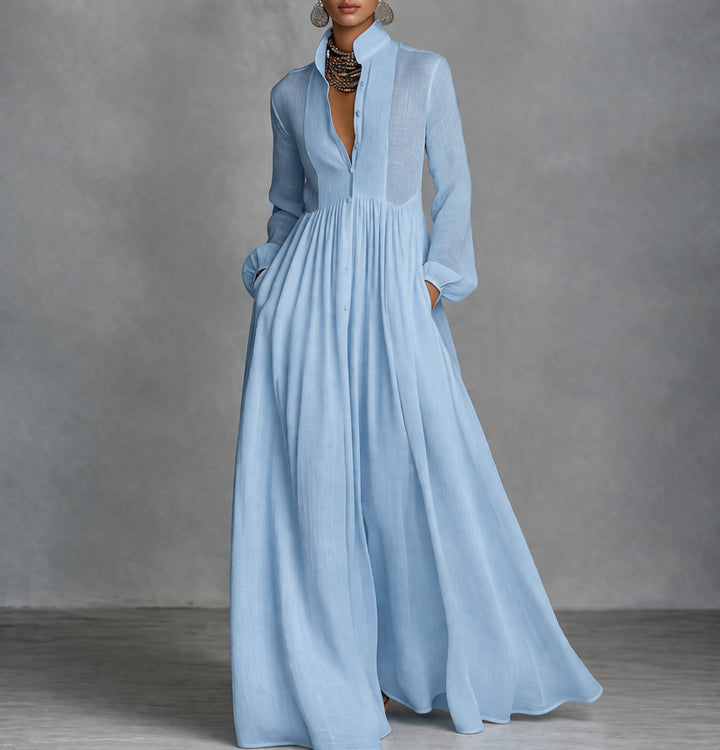 Aria | Women's Flowy Button-Front Maxi Long Sleeve Dress